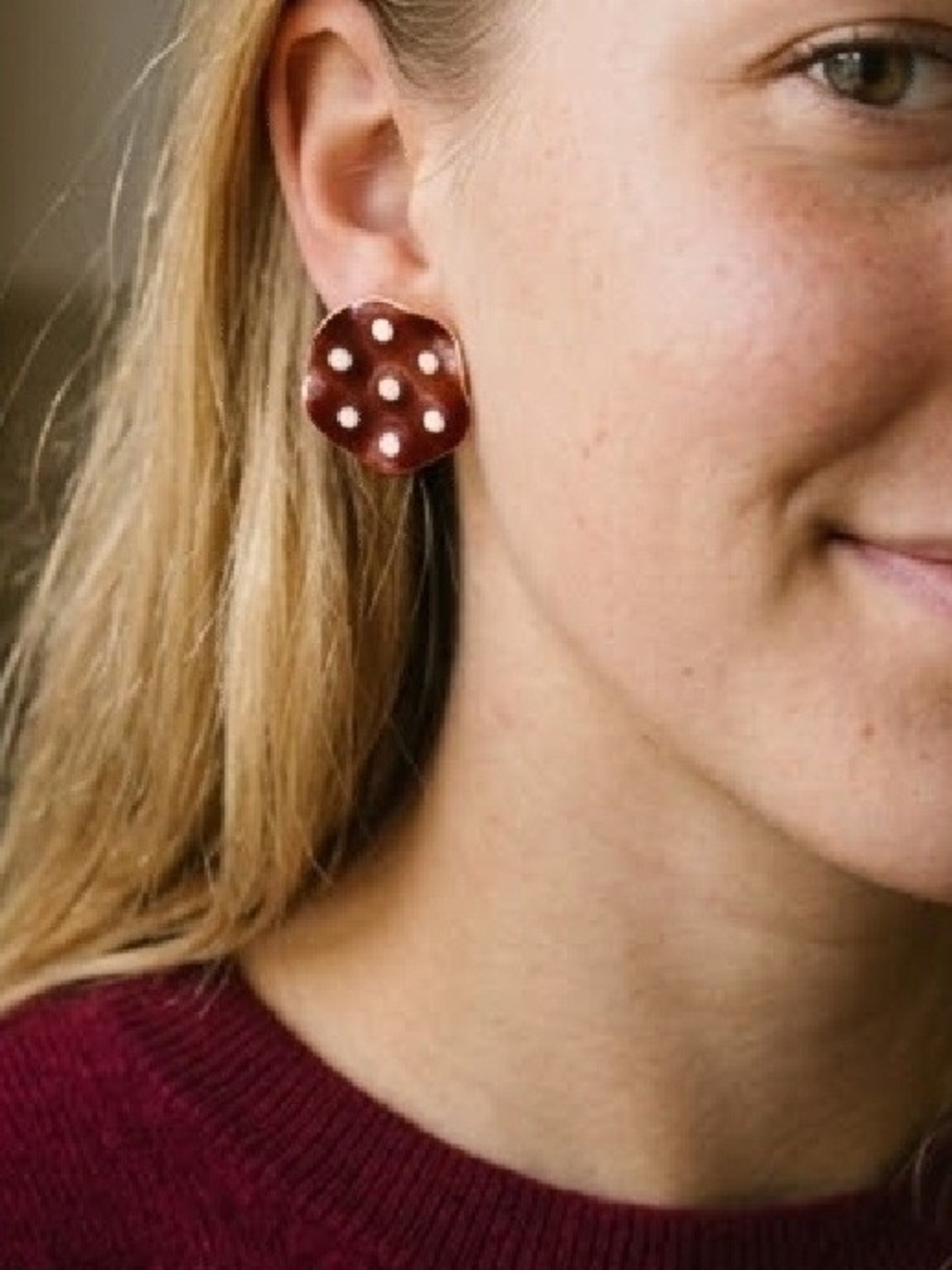 Mushroom Polka Dot Red Stud Earrings - Women Jewelry